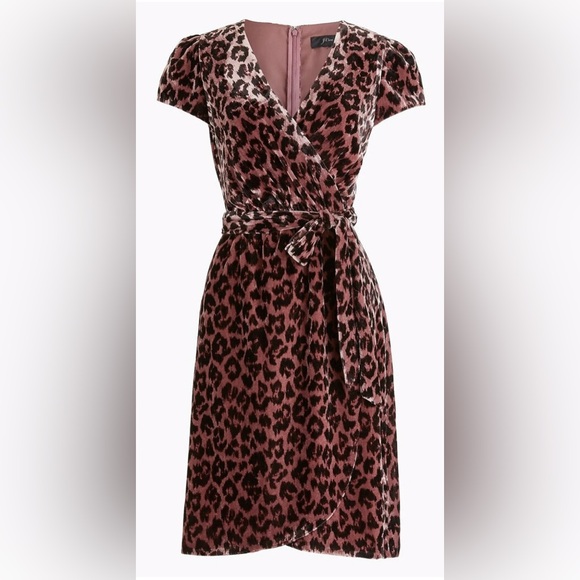 J. Crew Dresses & Skirts - J.Crew Faux Wrap Velvet Leopard Print Dress Size 0 Mauve Pink